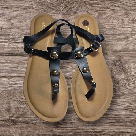 ⭐️Aldo Black and Gold Sandals with Geometric Design Size 10 - Picture 1 of 4